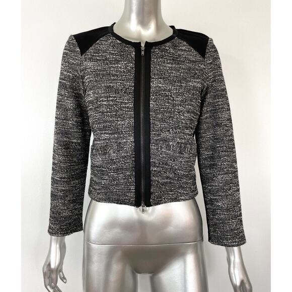 EILEEN FISHER Tweed Jacket Size PP Ponte Knit Gray Black Minimalist Panel Blazer - Picture 1 of 16